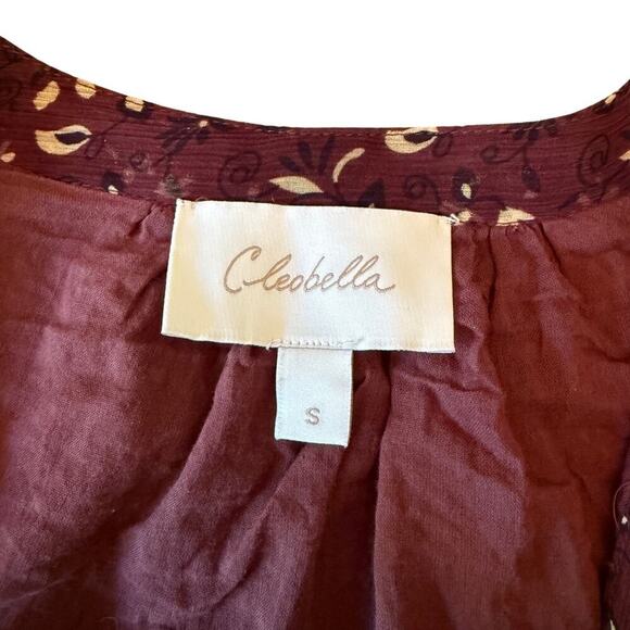 Cleobella Jaslynn Mini Dress | Boho Tiered Burgundy Floral | Size Small 803E - Picture 8 of 11